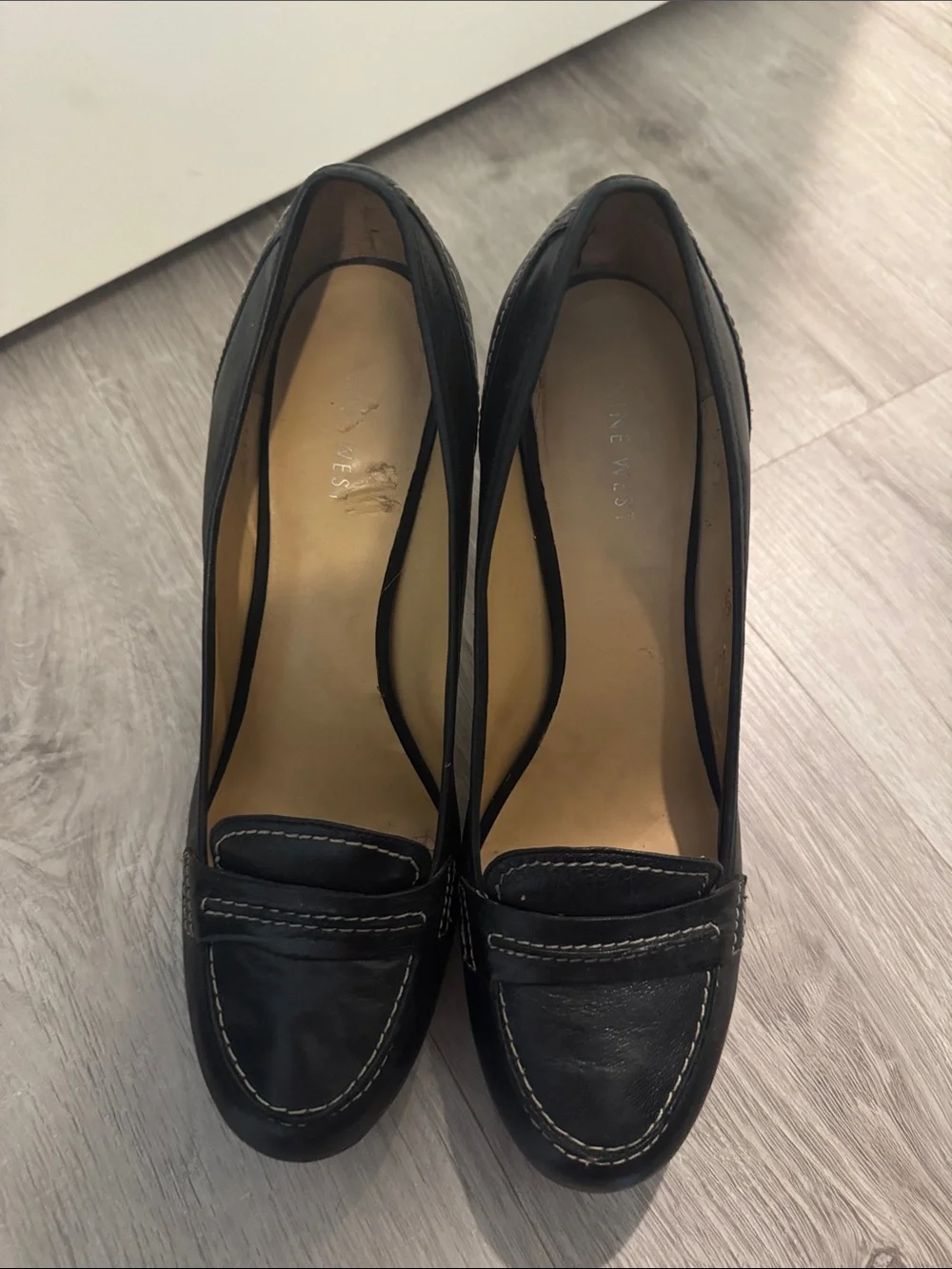 Nine West Black Leather Platform Loafer Pumps